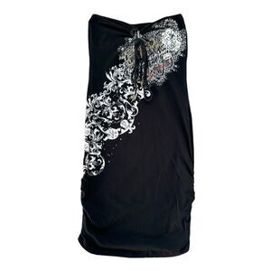 🔃Ecko Red Allover Print Black Ruched Side Tube Bodycon Dress